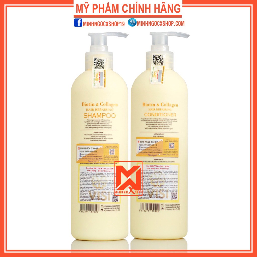 Dầu gội xả siêu mượt BIOTIN vàng - BIOTIN COLLAGEN REPAIRING VOUDIOTY 500ml chính hãng