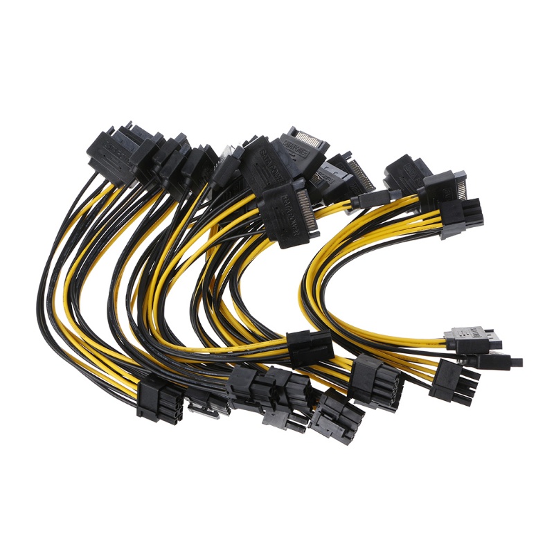 Psy 10Pcs Dual 15Pin SATA To PCI-E 8Pin (6Pin + 2Pin) ideo Card Power Adapter Cable