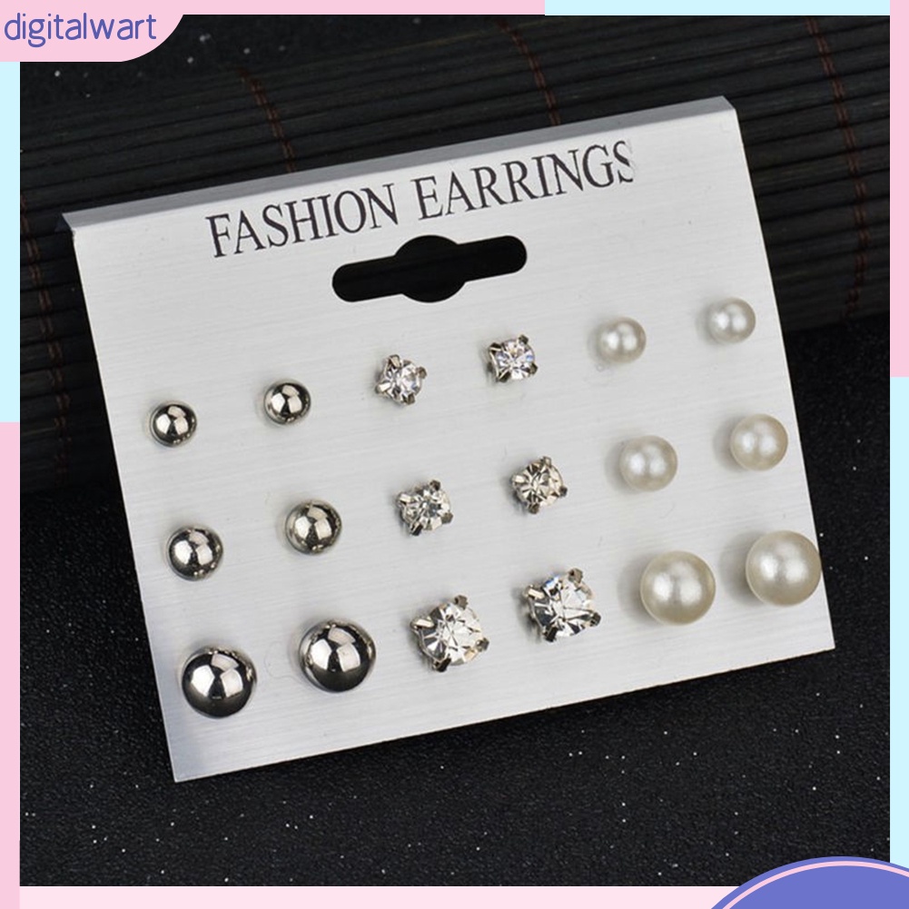 Set 9 cặp khuyên tai thiết đính đá quý ngọc trai nhân tạo sang trọng cá tính dành cho nữ