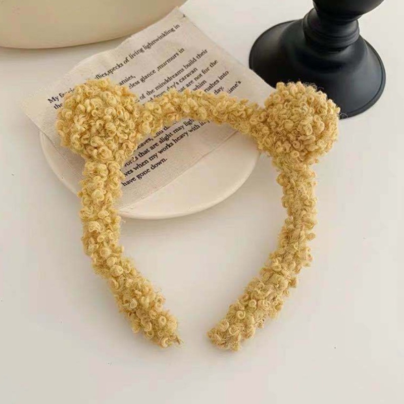 Băng Đô Cài Tóc Tai Gấu Giả Lông Cừu Màu Trơn Dễ Thương Cho Nữ