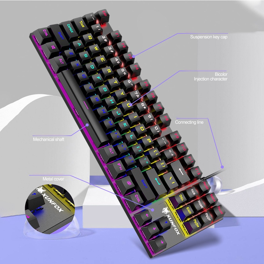 Bàn Phím Cơ Hyun Silver Fox K80 Bản Nâng Cấp, Bàn Phím Máy Tính Có Dây 87 Phím Nhỏ Gọn 9 Chế Độ Led Dành Cho Máy Tính