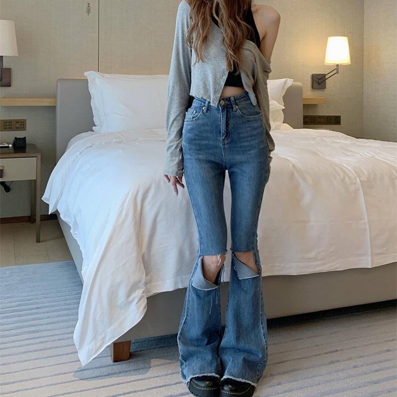 Quần Jeans Skinny Nữ Rách Gối Thời Trang