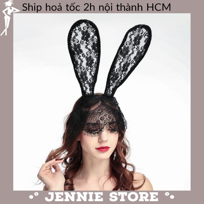 Mặt nạ tai thỏ hoá trang sexy - băng đô ren lưới phụ kiện cosplay Halloween gợi cảm | BigBuy360 - bigbuy360.vn