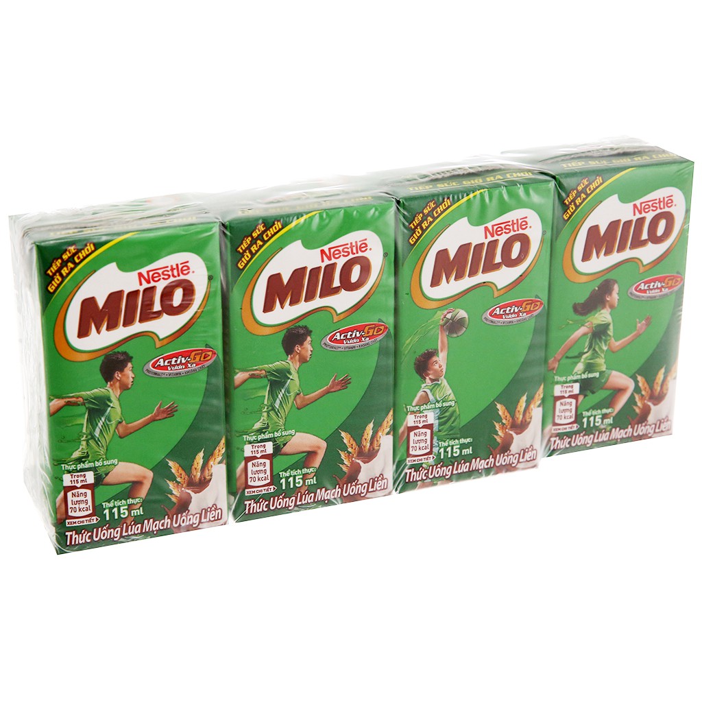 Lốc 4 hộp thức uống lúa mạch Milo Active Go 115ml