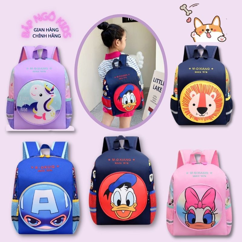 Balo trẻ em, ba lô đi học mẫu giáo mầm non siêu nhẹ Ngựa pony Công chúa Sư tử Caption Kỳ lân Unicorn Bắp Ngô Kids 2022