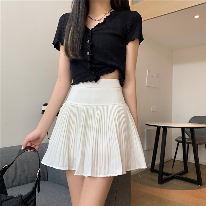 Chân váy IELGY dáng chữ A lưng cao thiết kế xếp ly đơn giản thời trang mùa hè cho nữ