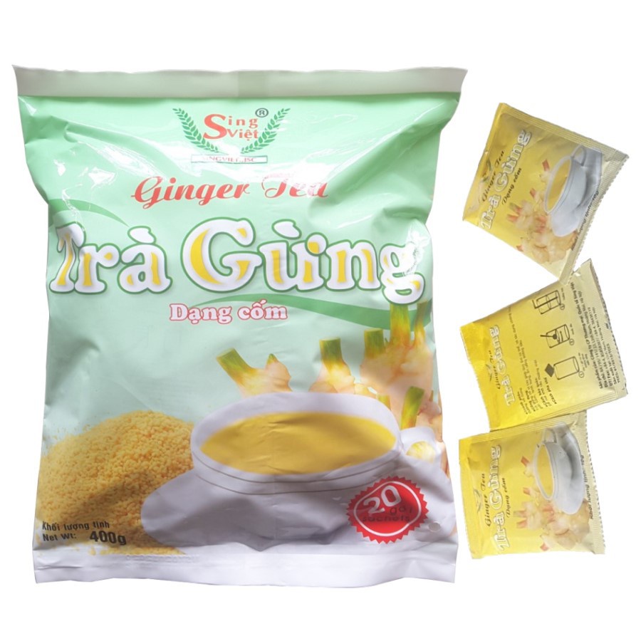 TRÀ GỪNG dạng cốm Sing Việt 400g (20 gói x 20g) dùng cho gia đình, quán cà phê, kinh doanh đồ uống