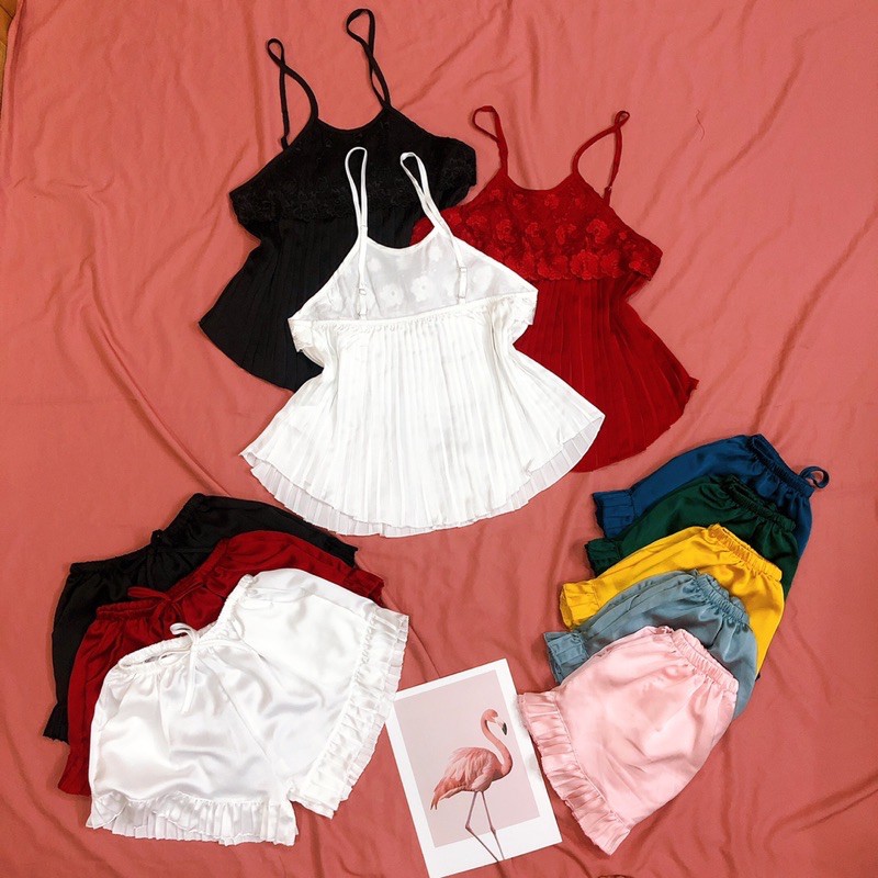 Đồ ngủ sexy  Freeship  Đồ ngủ sexy lụa satin dập ly cao cấp phối ren mềm mại | BigBuy360 - bigbuy360.vn