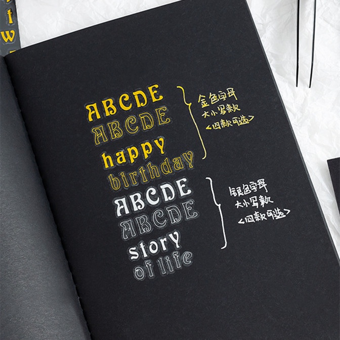 Tờ nhãn dán hình ký tự tiếng Anh màu vàng đồng/bạc bằng PVC chống thấm nước độ bền cao