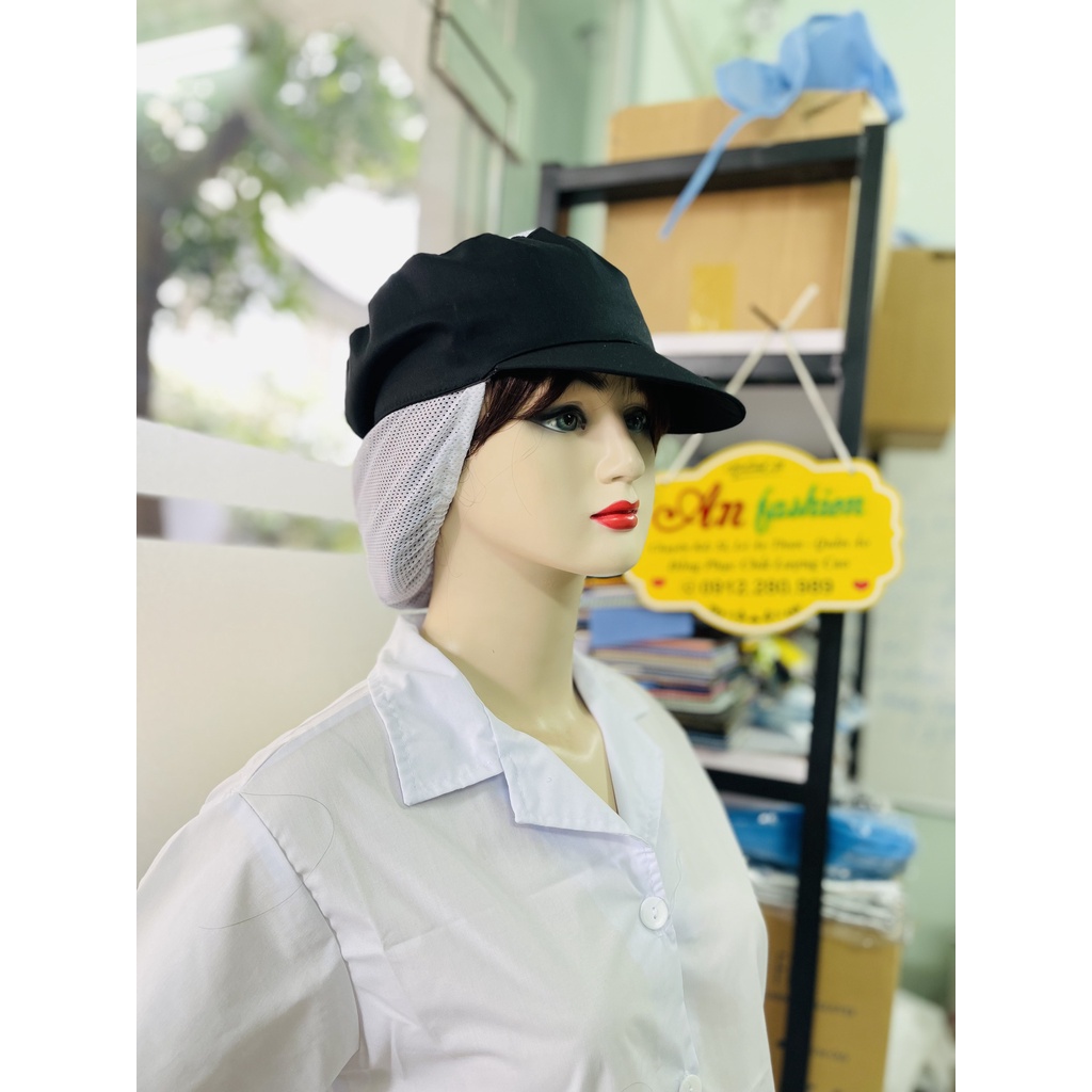 Nón Kết Có Búi Tóc Vải Kaki Phối Lưới Dùng Trong Ngành Thực Phẩm, Thủy Sản _ Xưởng sản xuất trực tiếp