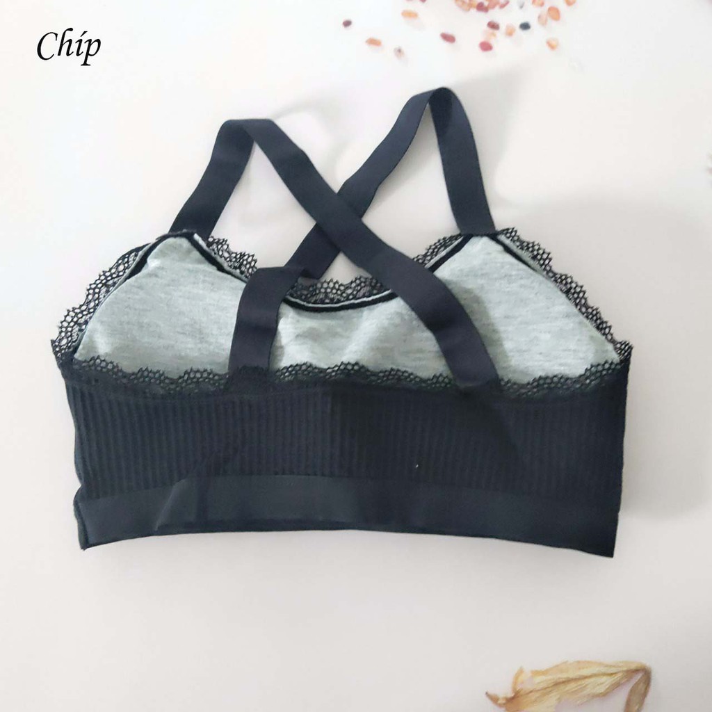 Áo Bra Cotton Tăm Viền Ren Kiểu Dáng Thể Thao 2 Dây Đan Chéo Ôm Sát Cơ Thể Tôn Lên Đường Cong Quyến Rũ - CA1780