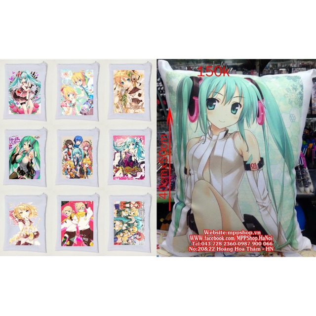 Gối miku ruột bông bán sẵn đủ truyện đặt làm theo yêu cầu khổ 40x50cm