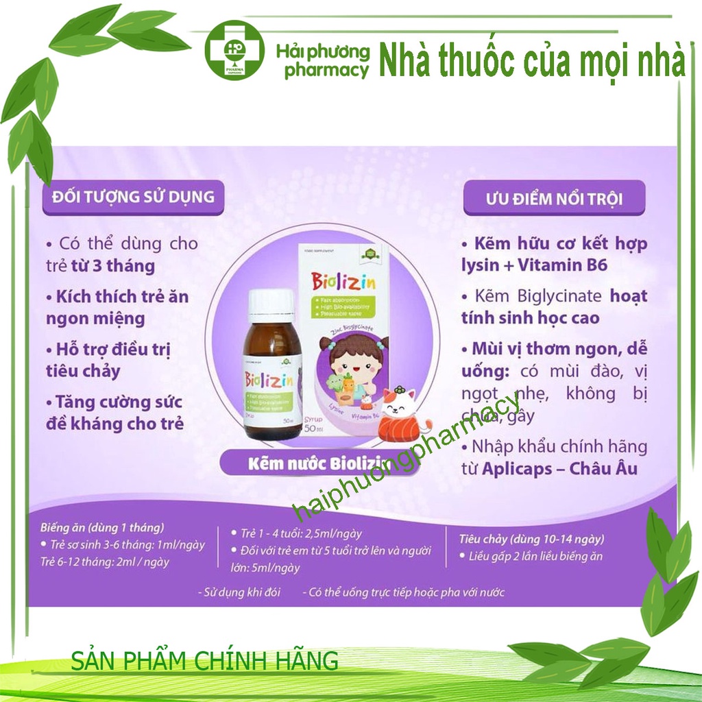 Biolizin Kẽm Hữu Cơ Lysine B6 Giúp Bé Ăn Ngon Tăng Đề Kháng Bổ Sung Kẽm Chai 50ml (Bioamicus)