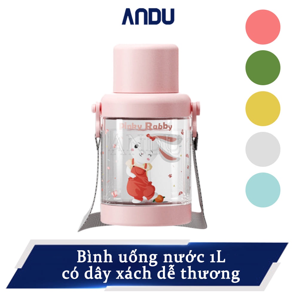 Bình Nước 1000ml Có Ống Hút, Bình Uống Nước Có Quai Sách Mang Đi Tiện Dụng