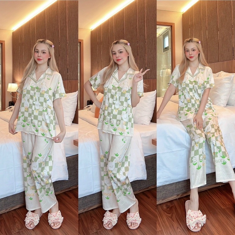 ĐỒ NGỦ 2CE CAO CẤP - CỔ TRUYỀN THỐNG LỤA XƯỚC TAY NGẮN CAO CẤP NHÀ 2CE