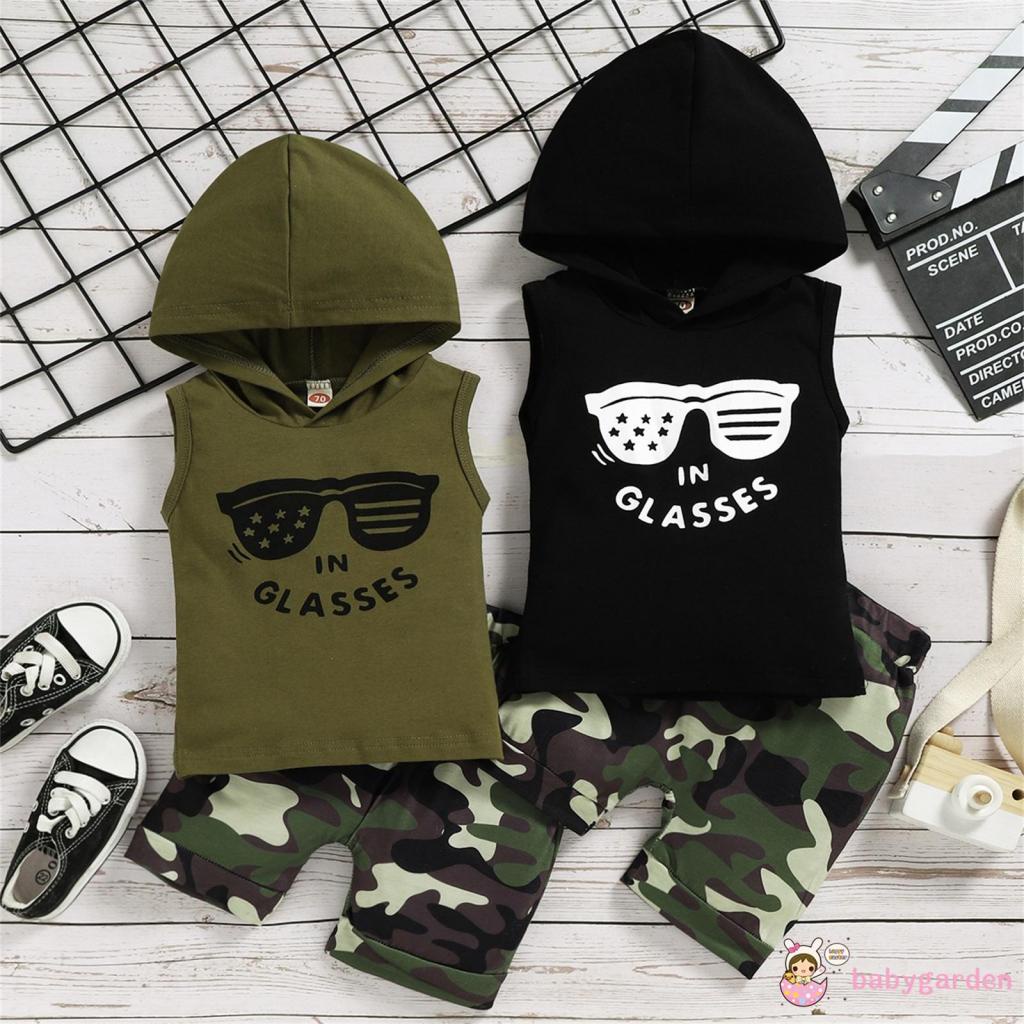 Set Áo Hoodie Không Tay Kèm Quần Rằn Ri Cho Bé Trai Từ 6 Tháng Đến 4 Tuổi