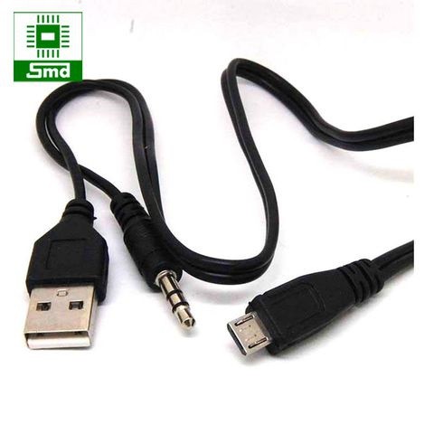 Cable usb hai đầu ra micro usb và audio 3.5mm dài 0.5m