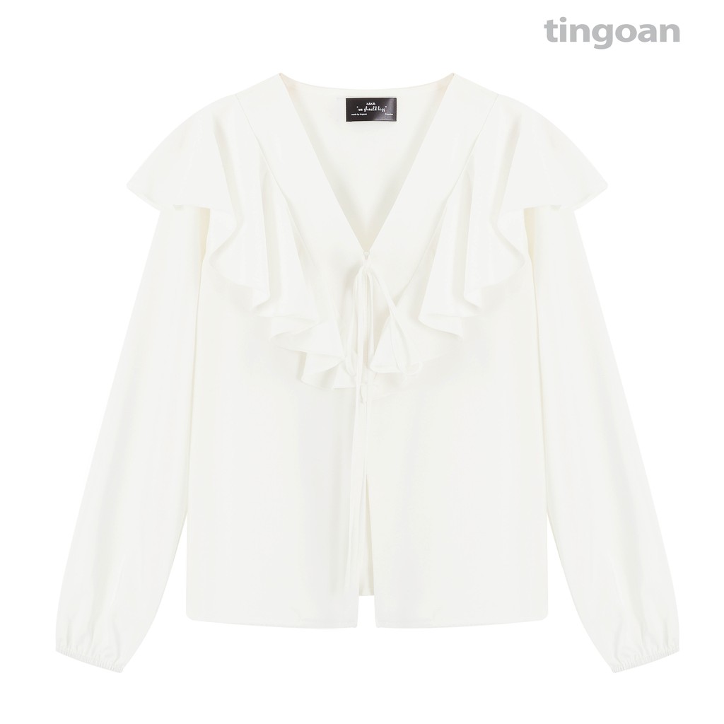 Áo sơmi lụa vai bèo chống nhăn tingoan IT’S HUNNIE BLOUSE/WH | BigBuy360 - bigbuy360.vn