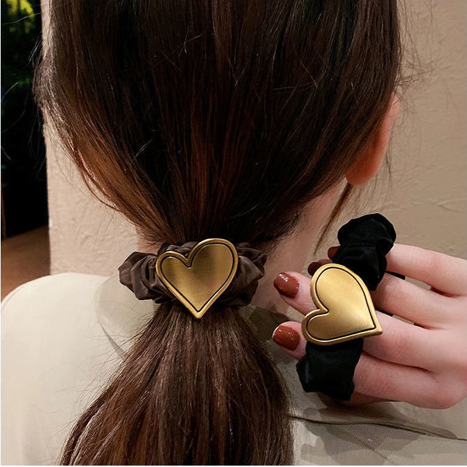 Dây Buộc Tóc Cao Su Mặt Trái Tim Kim Loại Phong Cách Hàn Quốc Dễ Thương Cho Nữ 2021