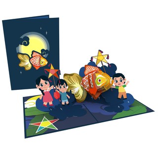 Thiệp 3D pop up Rước Đèn Trung Thu