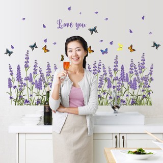 Decal giấy dán tường decal dán chân tường hoa tím