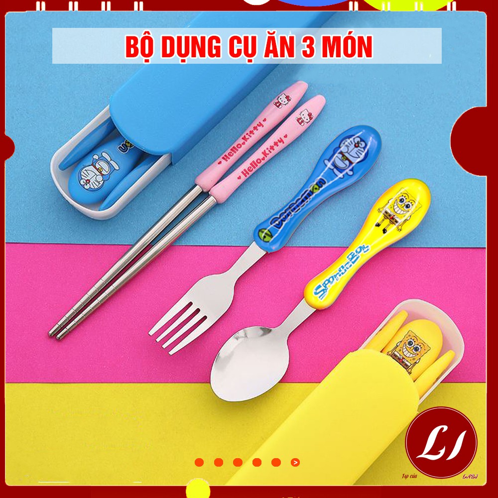 Bộ Dụng cụ 3 MÓN tập ăn hình dễ thương cho bé - Bộ Thìa dĩa và đũa cho bé