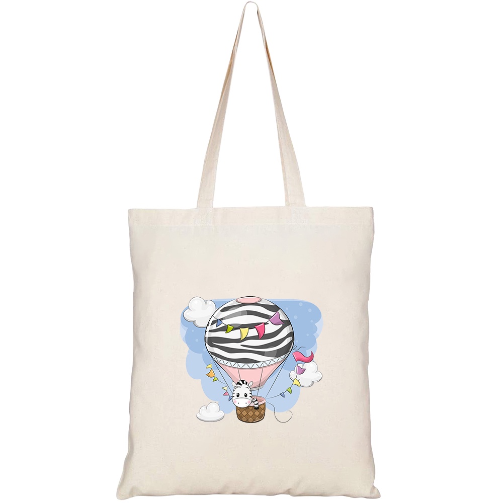 Túi vải tote canvas HTFashion in hình cute cartoon zebra flying on HT481