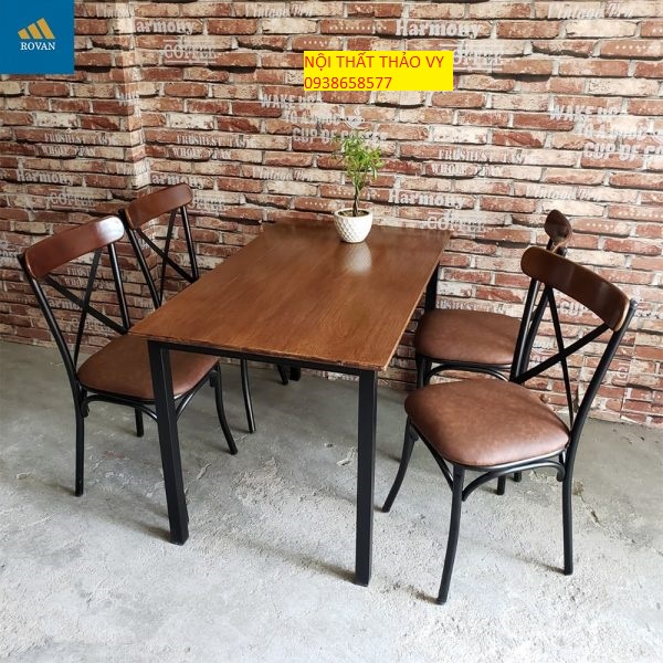 GHẾ ĂN CHỮ X_SẮT MẶT GỖ-cafe