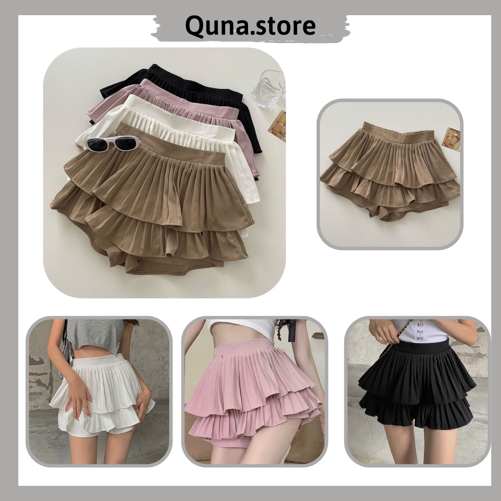 Chân váy xếp ly bồng xòe 2 tầng xoè dáng ngắn có quần mặc trong CV02