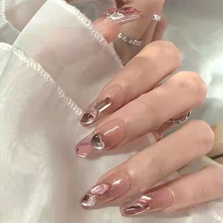 Miếng dán trang trí móng tay hình trái tim đính đá màu trắng/hồng thời trang dành cho nữ
