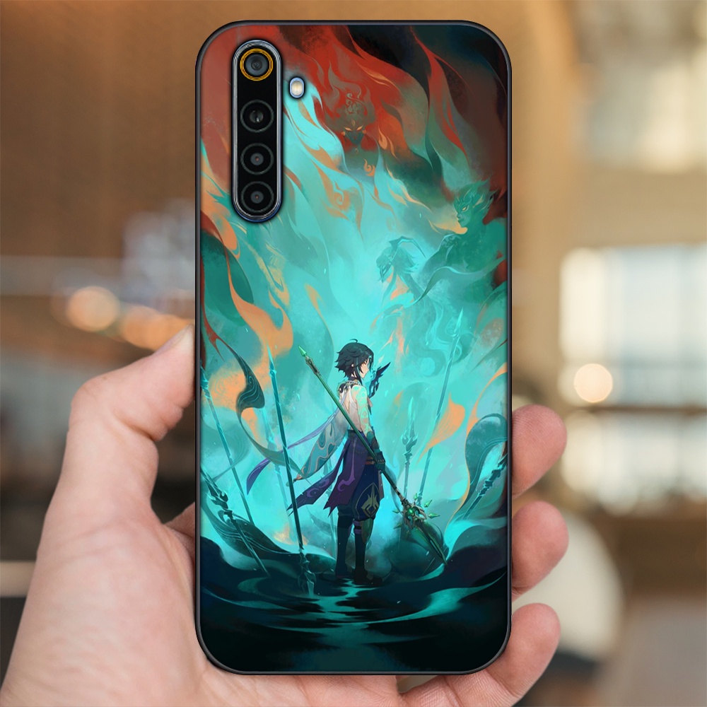 Ốp lưng Realme 6, 6 Pro viền đen in hình Xiao Genshin Impact