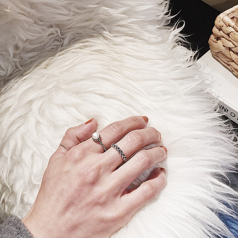 Set 2 nhẫn họa tiết bện đính ngọc trai phong cách Retro Hàn Quốc B15