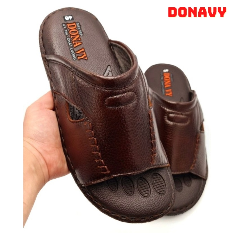 Dép Da Bò Quai Ngang Thiết Kế Đơn GiảnDONAVY Cao Cấp, Dễ Phối Đồ,Đế Siêu Nhẹ, Miếng Lót In 5 Vân Ngón Độc Đáo DO.5N1M
