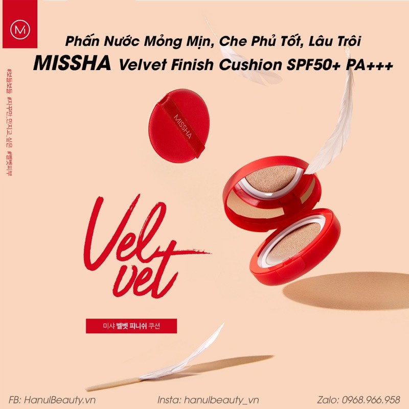 Phấn nước MISSHA Che Phủ Tốt Lâu Trôi Velvet Finish Cushion SPF50+ PA+++