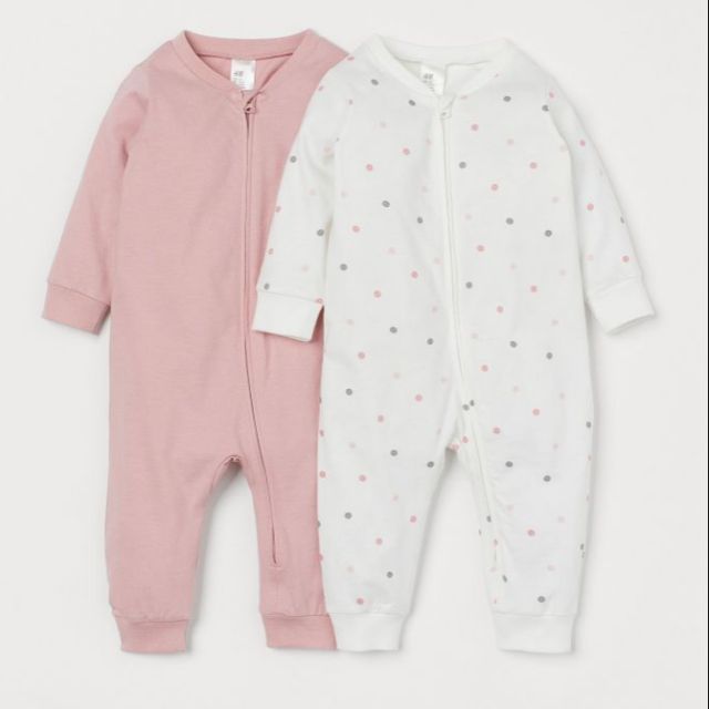 Set 2 body kéo khóa trắng chấm bi, hồng cho bé gái H&M authentic 💯