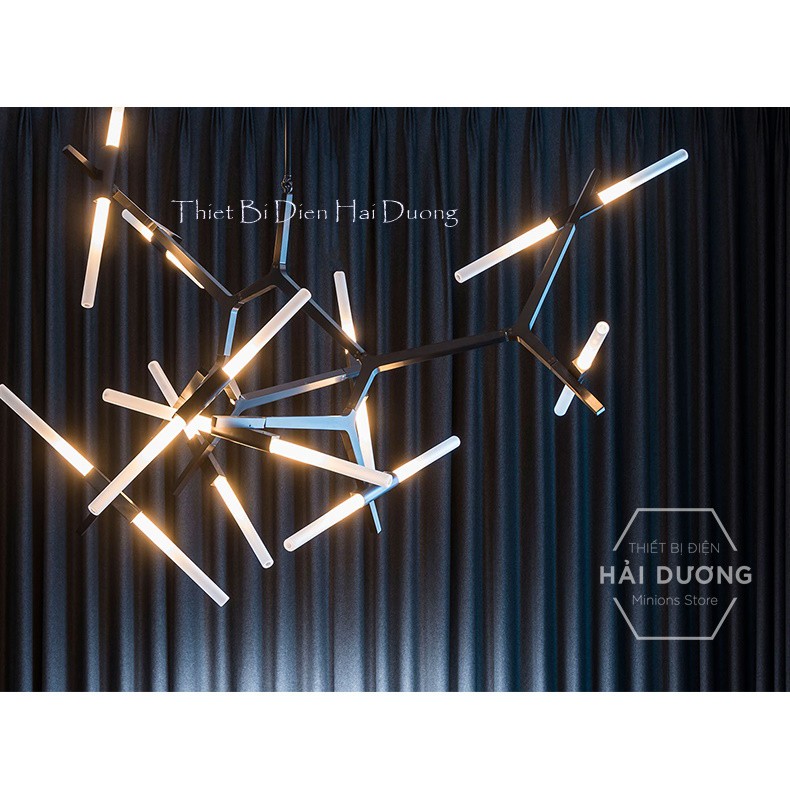 Đèn Chùm Decor Xương Cá 20 Tay (Đen/Vàng) - Tặng kèm 20 bóng led - Có video - Bảo hành 12 tháng