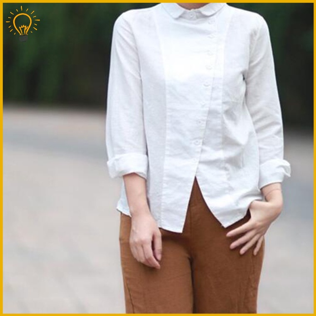 Áo Sơ Mi Vải Lanh Cotton Màu Sắc Đơn Giản Thời Trang Cho Nữ