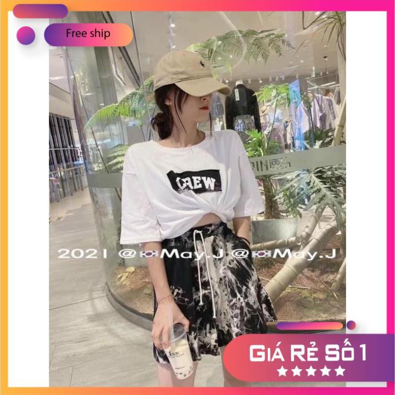Bộ Áo Phông Quần Đùi Loang CREW ,Quần Áo Cộc Dáng Rộng 3 Màu X077