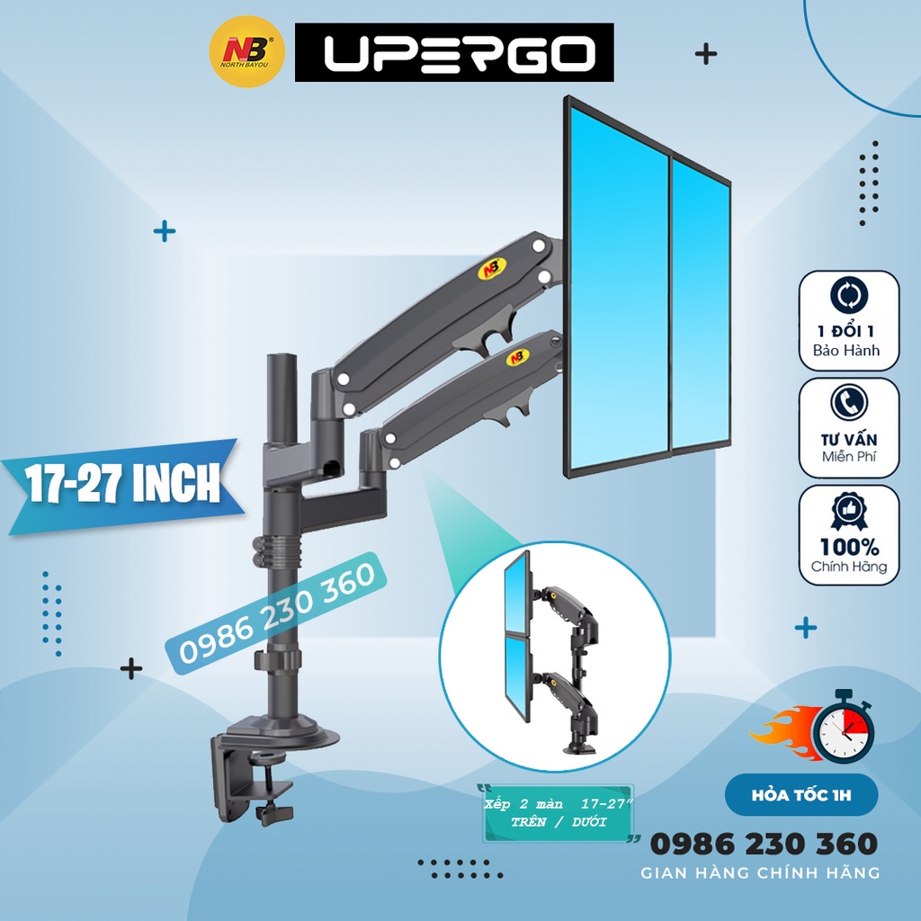 Giá Treo Màn Hình NB-H160 -   Tải Trọng 9Kg -  Xếp 2 Màn 17-27 Inch Trên Dưới - Xoay Màn 360 Độ