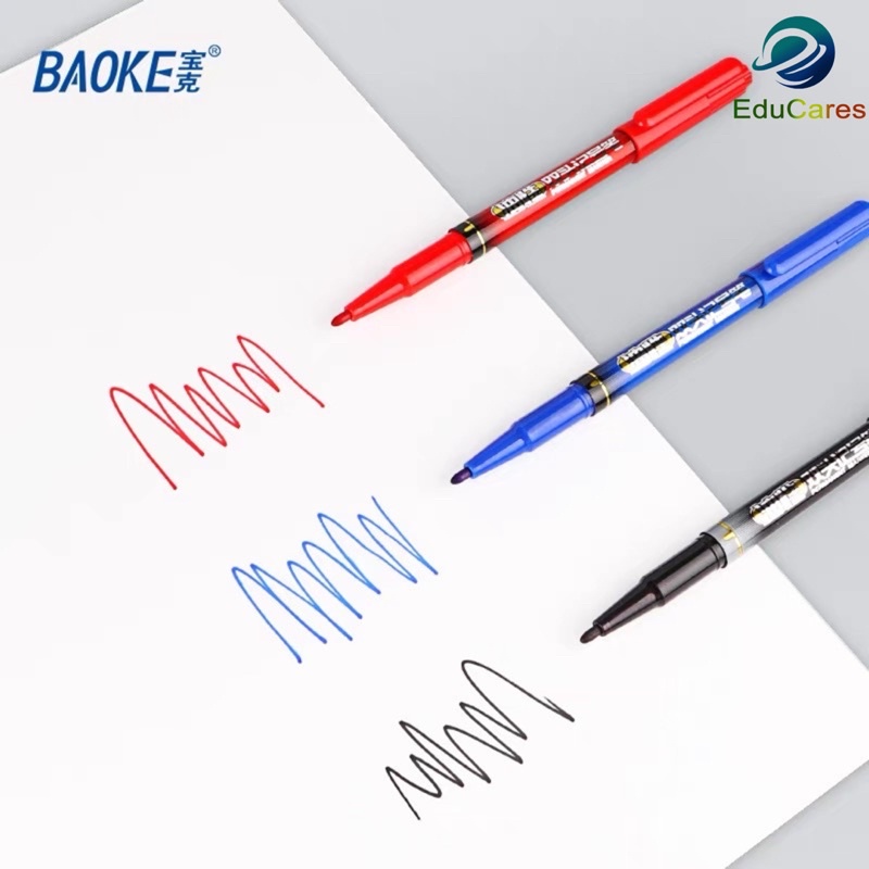 Bút lông dầu dạ kính 2 đầu BAOKE Xanh, Đen, Đỏ - viết đĩa CD không xoá được  cao cấp