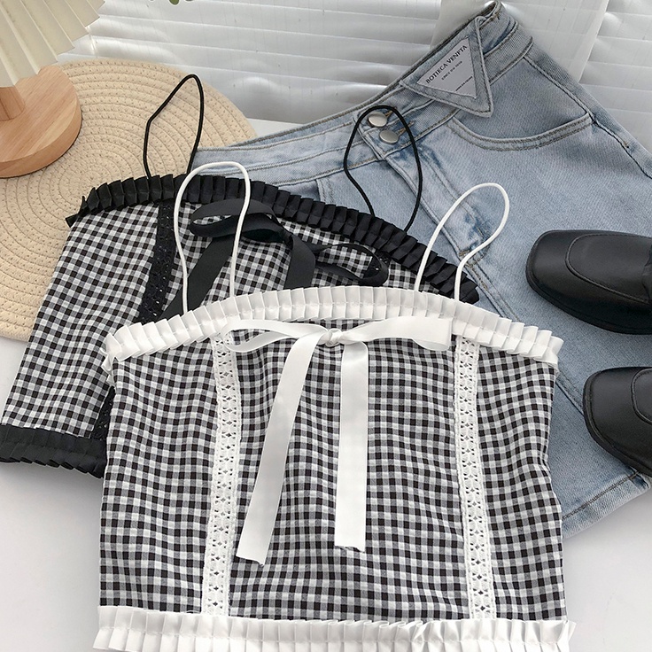 SUXI Áo Hai Dây Dáng Ôm Kẻ Sọc Caro Thời Trang Mùa Hè Quyến Rũ Cho Nữ