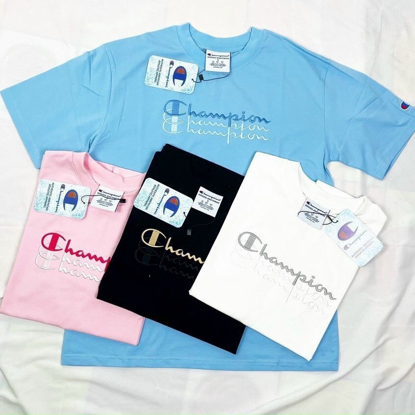 Áo thun Champion Unisex tay lỡ Yolo Store nam nữ vải Cotton thêu logo