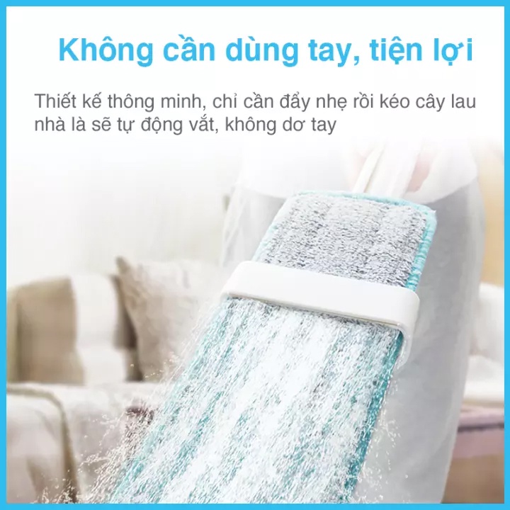 Combo 3 bông lau + 1 cây lau nhà tự vắt phẳng sợi fiber xoay 360 độ thông minh lau sạch nhanh khô MyJae Đài Loan