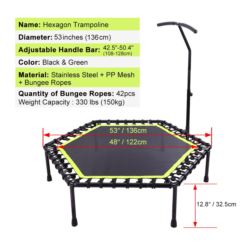 OneTwoFit Tấm bạt lò xo 48 inch Trampoline với Tay cầm có thể điều chỉnh sàn nhún  OT064