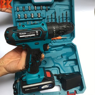 MÁY KHOAN PIN MAKITA 24V PIN CHUẨN 5 CELL - CÓ BÚA KHOAN TƯỜNG-TẶNG KÈM BỘ PHỤ KIỆN 24 MÓN