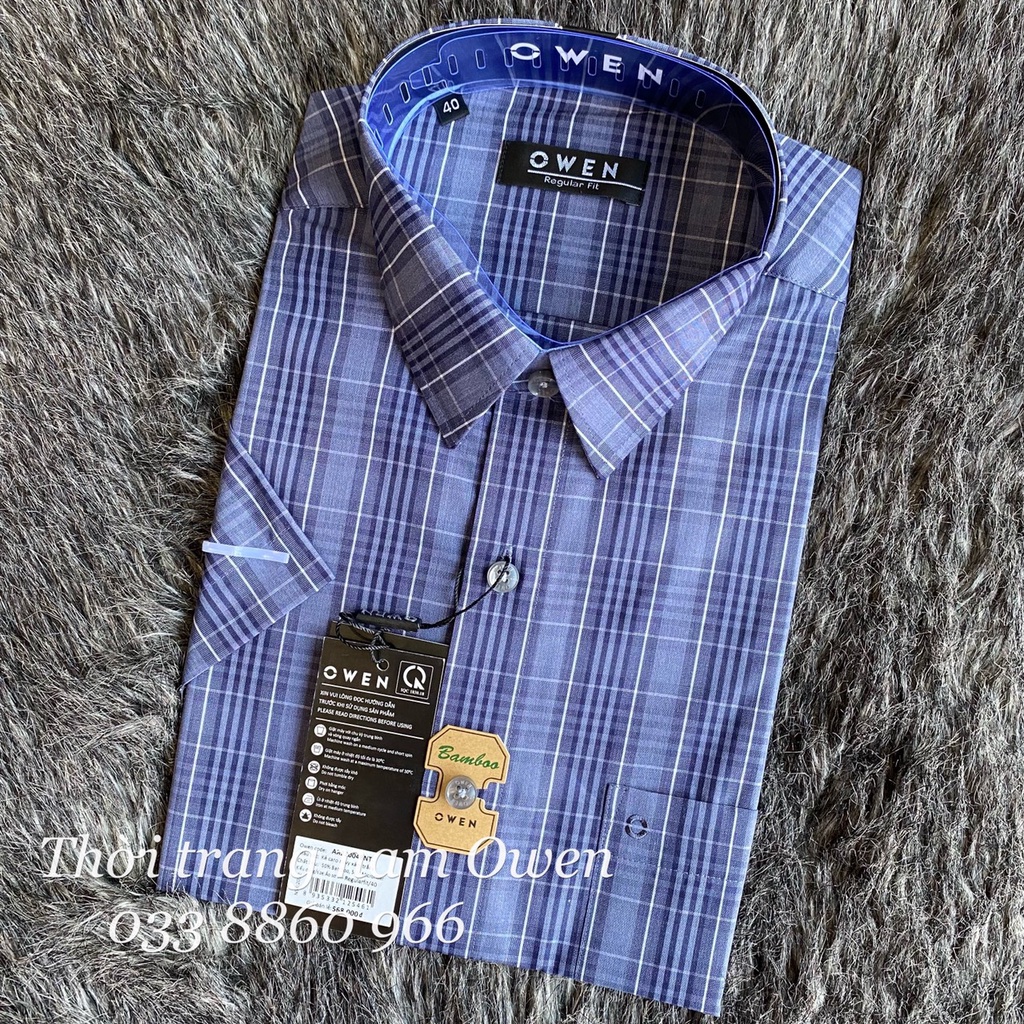 OWEN - Áo Sơ mi ngắn tay Owen Regular fit chất sợi tre kẻ ca rô xanh 220048