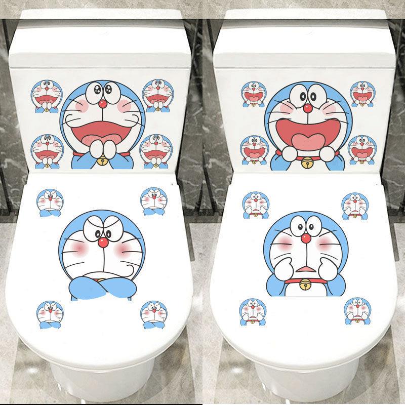 Miếng Dán Trang Trí Toilet Họa Tiết Hoạt Hình Doremon Dễ Thương Chống Thấm Nước Độc Đáo