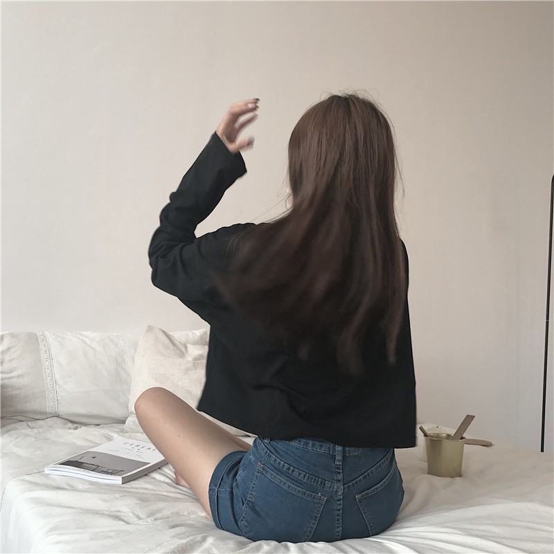 Xiaozhainv Quần short denim lưng cao co dãn kiểu dáng đơn giản hợp thời trang