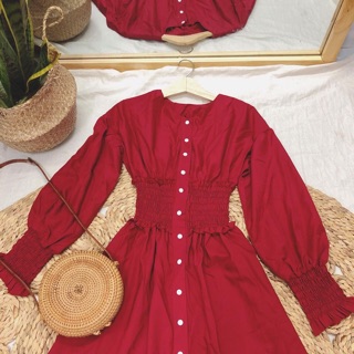 Đầm maxi đỏ bo eo vintage