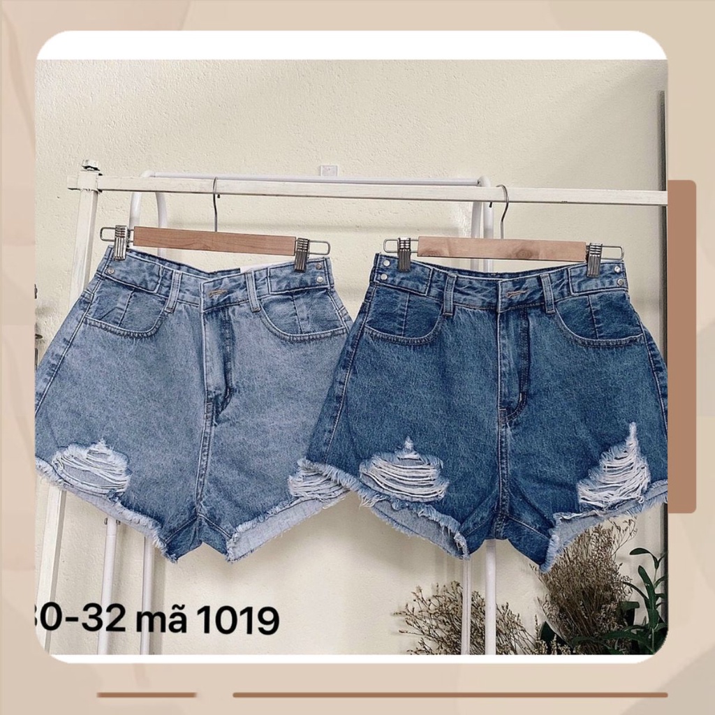 Quần short Jean Denim nữ rách #1019 tua lưng cao có túi size đại - Tiên Nguyễn Big Size